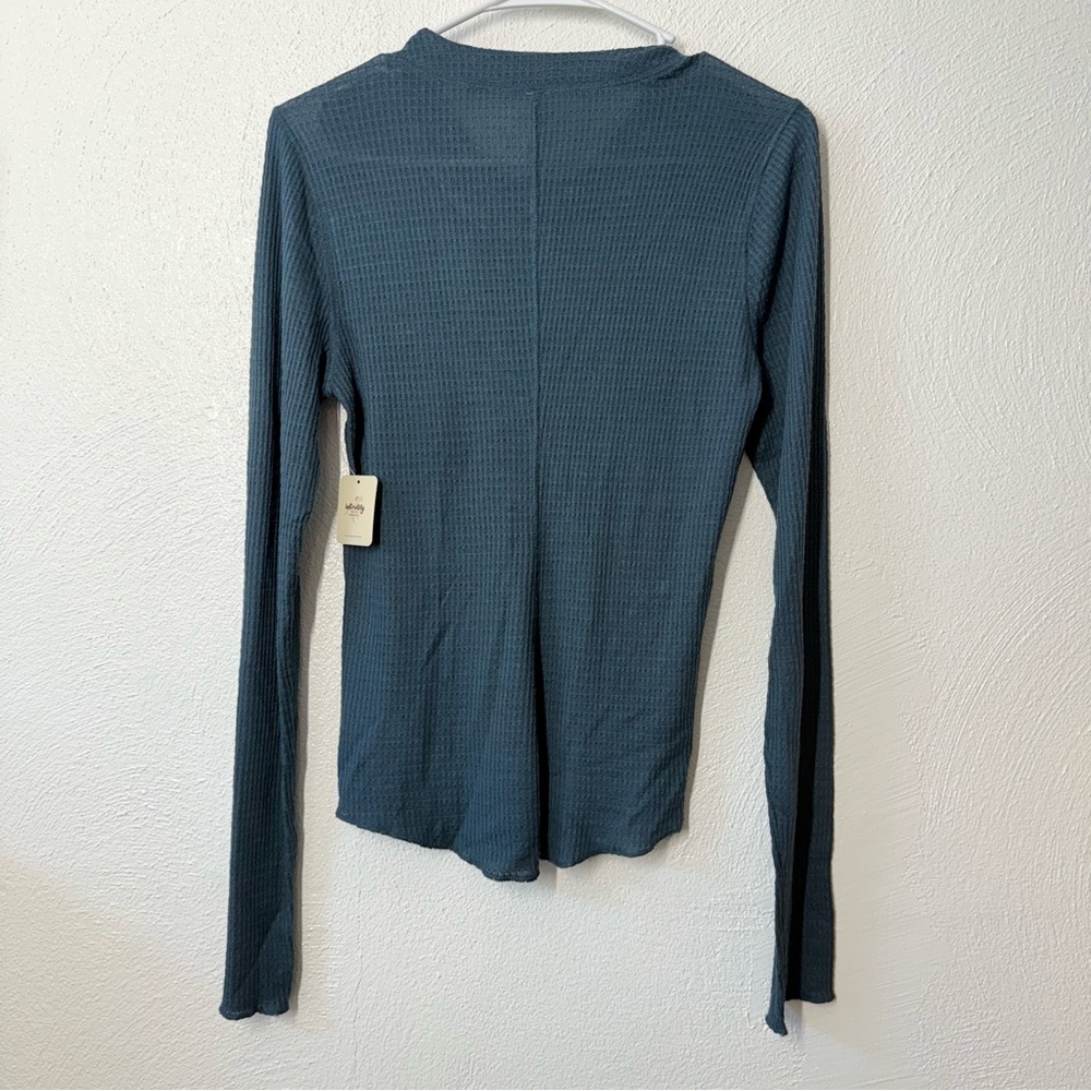 Free People NWT One Of The Girls Thermal Henley in Turquoise Sz L - Picture 3 of 7